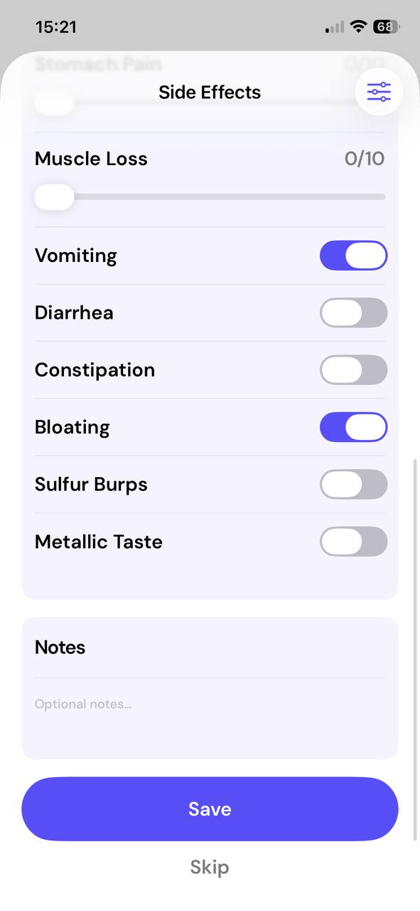 Side effect toggles