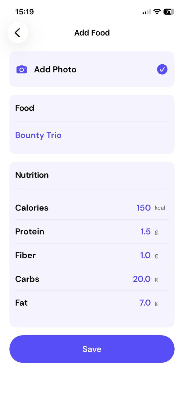 Log a meal in the EXEO food tracker